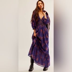 Free People Golden Hour Maxi Dress - Navy Combo